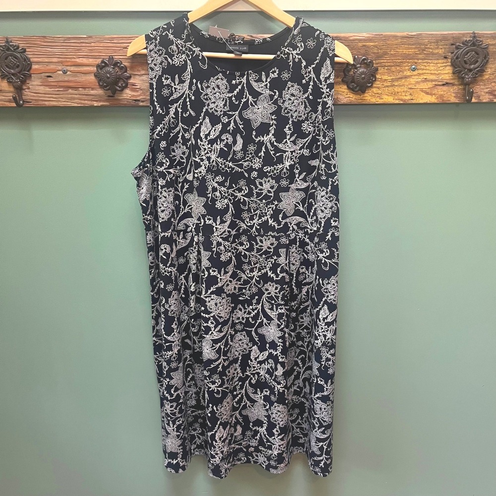 J Jill Wearever Black White Floral Paisley Sleeveless Knit Dress 2X New $109